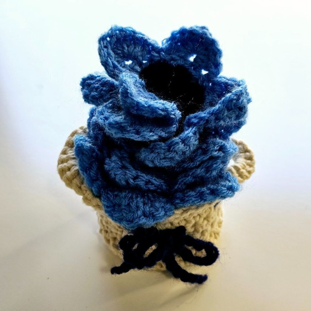 Crochet Blue Flower Coasters with Basket -NEW